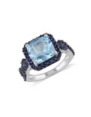 Concerto Blue Topaz and Sapphire Sterling Silver Cocktail Ring - BLUE - 5