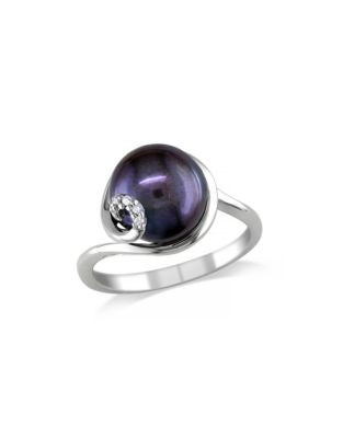 Concerto Sterling Silver Black Freshwater Pearl and 0.02 TCW Diamond Swirl Ring - BLACK - 9
