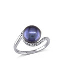 Concerto Sterling Silver Black Freshwater Pearl and 0.10 TCW Diamond Ring - BLACK - 6