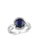 Concerto Sterling Silver Black Freshwater Pearl and 0.06 TCW Diamond Ring - BLACK - 6