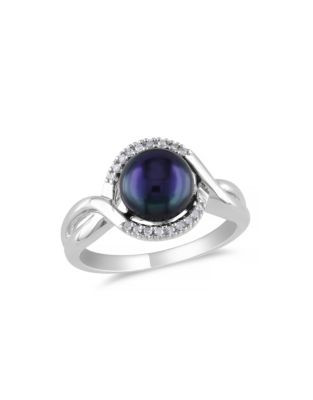 Concerto Sterling Silver Black Freshwater Pearl and 0.06 TCW Diamond Ring - BLACK - 6