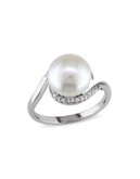 Concerto Sterling Silver Freshwater Pearl and 0.10 TCW Diamond Ring - WHITE - 9