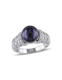 Concerto Sterling Silver Black Freshwater Pearl and 0.10 TCW Diamond Ring - BLACK - 5