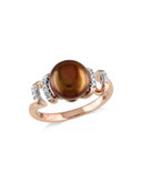 Concerto Pink-Plated Sterling Silver Brown Freshwater Pearl and 0.05 TCW Diamond Swirl Ring - BROWN - 6