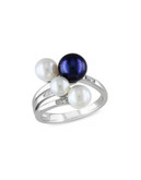 Concerto Black and White Pearl 0.04 tcw Diamond and Sterling Silver Ring - BLUE - 6