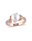 Concerto Pink-Plated Sterling Silver Freshwater Pearl and 0.06 TCW Diamond Ring - WHITE - 5