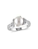 Concerto Sterling Silver Freshwater Pearl and 0.06 TCW Diamond Ring - WHITE - 7