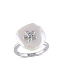 Concerto Sterling Silver Keshi Pearl and 0.03 TCW Diamond Flower Ring - WHITE - 5