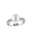 Concerto Sterling Silver 0.05 TCW Diamond and Freshwater Pearl Ring - WHITE - 7