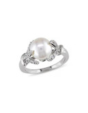 Concerto White Pearl 0.1 tcw Diamond and Sterling Silver Leaf Ring - WHITE - 7