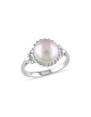 Concerto White Pearl and Sterling Silver Rope Ring - WHITE - 9