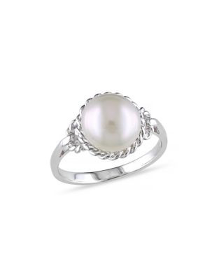 Concerto White Pearl and Sterling Silver Rope Ring - WHITE - 9