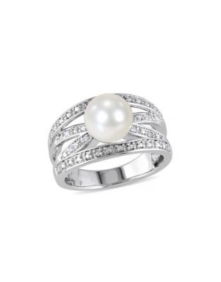 Concerto White Pearl 0.04 tcw Diamond and Sterling Silver Multiple-Band Ring - WHITE - 6