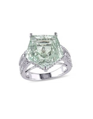 Concerto 11.58TWC Green Amethyst and White Topaz Sterling Silver Ring - TOPAZ - 5