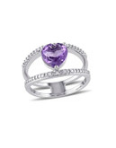 Concerto 1.45TCW Amethyst and Diamond Accent Sterling Silver Heart Ring - AMETHYST - 6