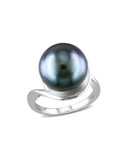 Concerto 11.5-12mm Black Tahitian Pearl Sterling Silver Ring - PEARL - 8