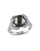 Concerto 10-10.5mm Black Tahitian Pearl with 0.1 TCW Diamond Accent Sterling Silver Ring - PEARL - 5