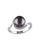 Concerto 9-9.5mm Black Tahitian Pearl with 0.09 TCW Diamond Accent Sterling Silver Ring - PEARL - 8