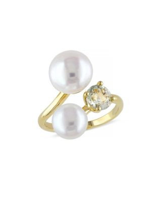 Concerto 0.86TCW Green Amethyst and Freshwater Pearl Yellow Silver Ring - AMETHYST - 6