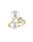 Concerto 0.86TCW Green Amethyst and Freshwater Pearl Yellow Silver Ring - AMETHYST - 8
