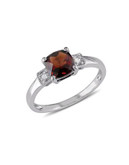 Concerto Garnet and Square Diamond Accent Sterling Silver Ring - GARNET - 5