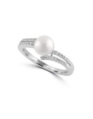 Effy 14K White Gold Ring with Freshwater Pearl and 0.11 TCW Diamonds - PEARL - 7