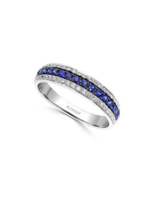 Effy 14K White Gold Ring with Sapphires and 0.17 TCW Diamonds - SAPPHIRE - 7