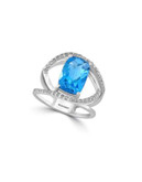 Effy 14K White Gold and Blue Topaz 0.14 TCW Diamond Ring - BLUE TOPAZ - 7