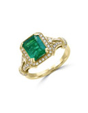 Effy 14K Yellow Gold Ring with Emerald and 0.35 Total Carat Weight Diamonds - EMERALD - 7