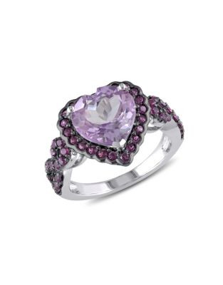 Concerto Rose de France and Purple Garnet Sterling Silver Heart Ring - PURPLE - 5