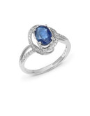 Fine Jewellery 14k White Gold Oval Sapphire and 0.208 tcw Diamond Ring - BLUE - 7