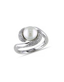 Concerto White Pearl 0.1 tcw Diamond and Sterling Silver Twisted Ring - WHITE - 7