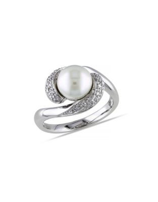 Concerto White Pearl 0.1 tcw Diamond and Sterling Silver Twisted Ring - WHITE - 7
