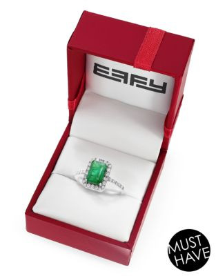 Effy 14K White Gold 0.27ct Diamond and 1.42ct Emerald Ring - EMERALD - 7