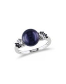 Concerto Sterling Silver Black Freshwater Pearl Black and White 0.125 TCW Diamond Ring - BLACK - 7