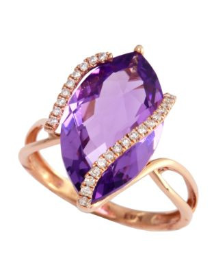 Effy 14K Rose Gold Diamond And Amethyst Ring - AMETHYST - 7