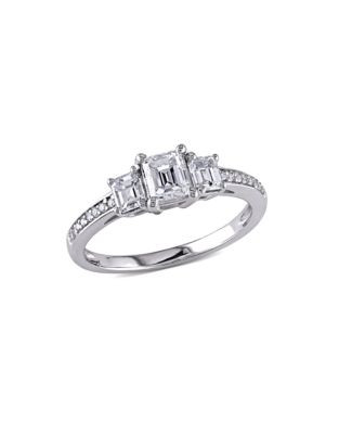 Concerto .875 CT Emerald and Round Diamonds TW 14k White Gold Fashion Ring - DIAMOND - 5