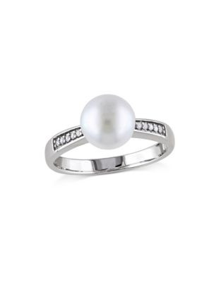 Concerto Sterling Silver 0.05 TCW Diamond and Freshwater Pearl Ring - WHITE - 8