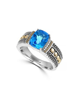 Effy 18K Yellow Gold-Silver 0.04ct Diamond and 2.38ct Blue Topaz Ring - BLUE - 7