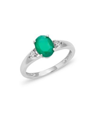 Fine Jewellery Sterling Silver Green Onyx and White Topaz Ring - GREEN ONYX - 7