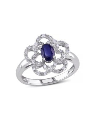 Concerto .167 CT Diamond TW And .625 CT TGW Sapphire 14k White Gold Fashion Ring - BLUE - 7