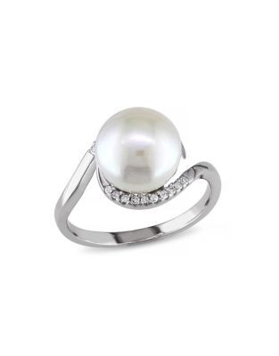 Concerto Sterling Silver Freshwater Pearl and 0.10 TCW Diamond Ring - WHITE - 5