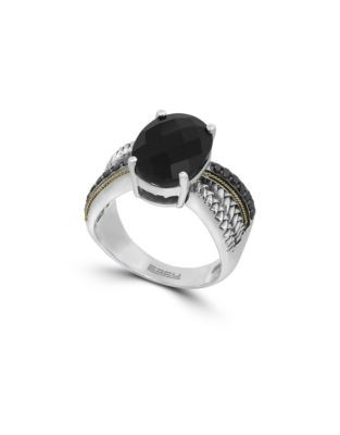 Effy 0.27 TCW Diamond and Onyx 18K Yellow Gold Sterling Silver Ring - ONYX - 7