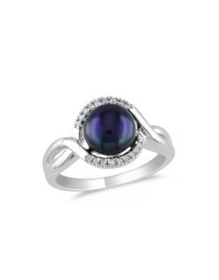 Concerto Sterling Silver Black Freshwater Pearl and 0.06 TCW Diamond Ring - BLACK - 5