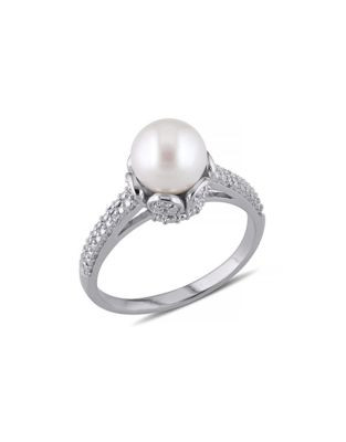 Concerto White Pearl 0.05 tcw Diamond and Sterling Silver Ring - WHITE - 8