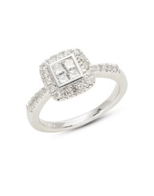 Jewellery Bay Value 14K White Gold and Diamond Mini Cushion Cut Ring - DIAMOND - 6