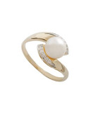 Fine Jewellery 10K Yellow Gold Diamond And 7mm Pearl Ring - PEARL - 7