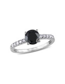 Concerto 1.25CT Black and White Diamond TW 14k White Gold Engagement Ring - BLACK - 6