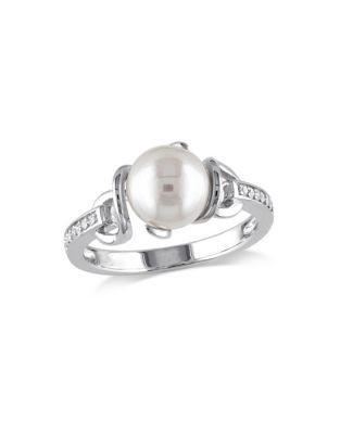 Concerto Sterling Silver Freshwater Pearl and 0.06 TCW Diamond Ring - WHITE - 8