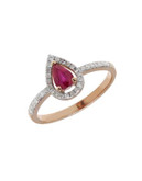 Fine Jewellery 14K Rose Gold Pear Ruby and Diamond Ring - RED - 7